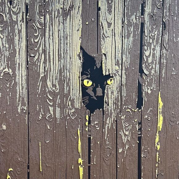 Black Cat Behind the Fence Wall Art, Cat Peeking Through Fence - Picture 8 of 8